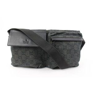 Gucci Black x Grey  Monogram GG Denim Belt Bag Fanny Pack Waist Pouch 2G830a